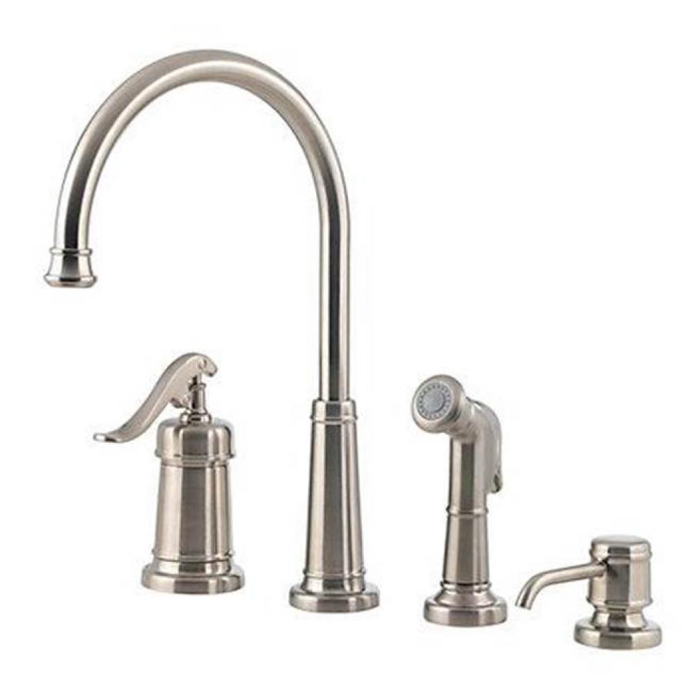 Ashfield 1-Handle Kitchen Faucet with Side Spray And Soap Dispenser in Polished Chrome