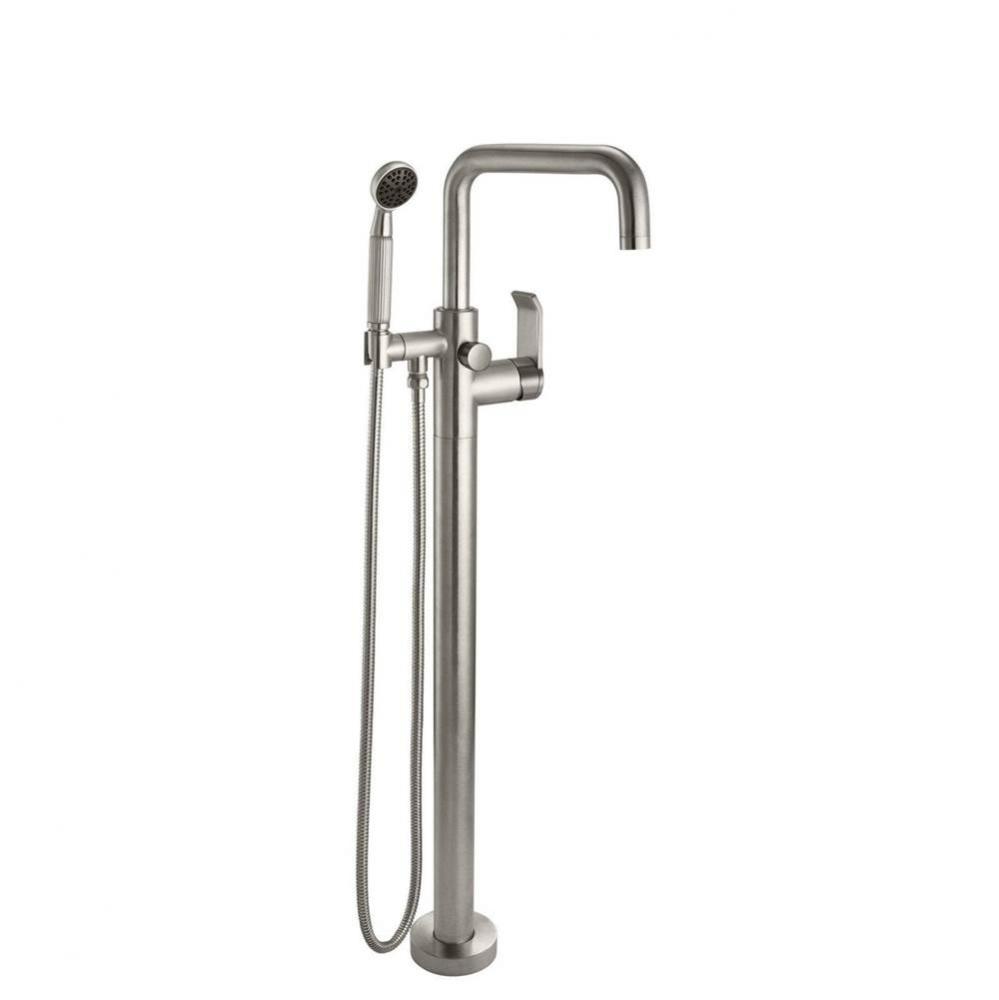 Contemporary Single Hole Floor Mount Tub Filler - Quad Spout