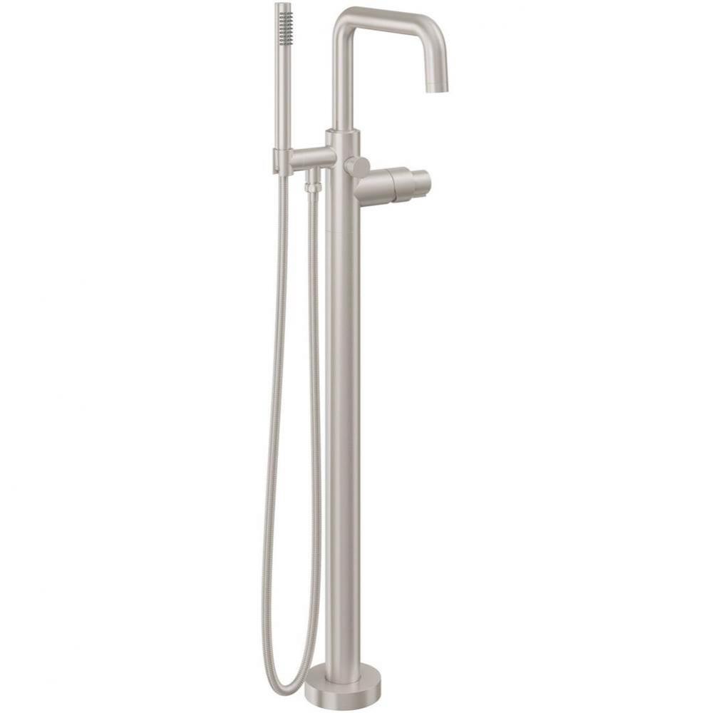 Contemporary Single Hole Floor Mount Tub Filler - Quad Spout
