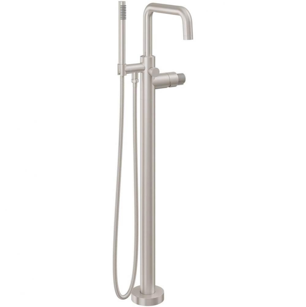 Contemporary Single Hole Floor Mount Tub Filler - Quad Spout
