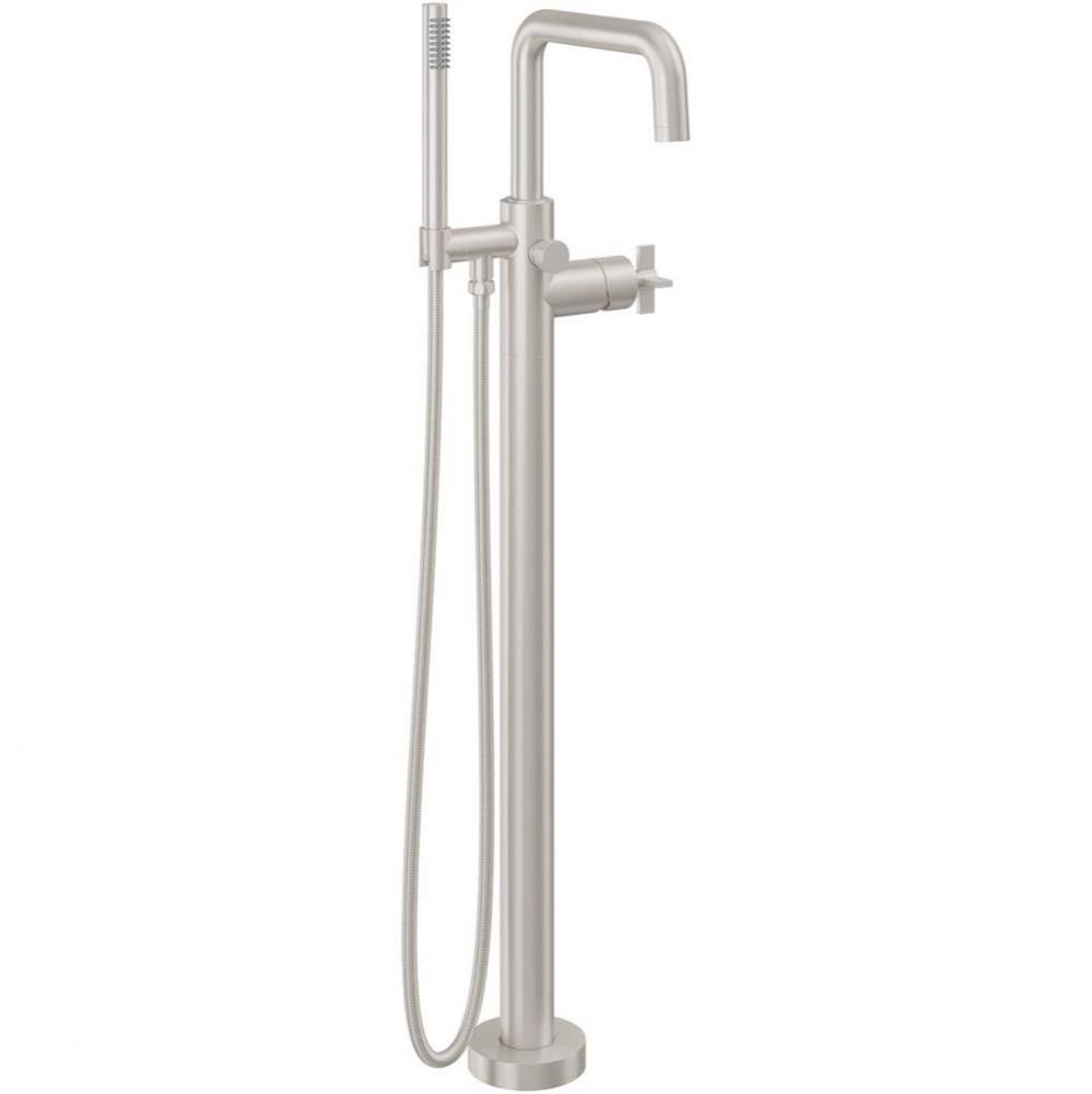 Contemporary Single Hole Floor Mount Tub Filler -Quad Spout