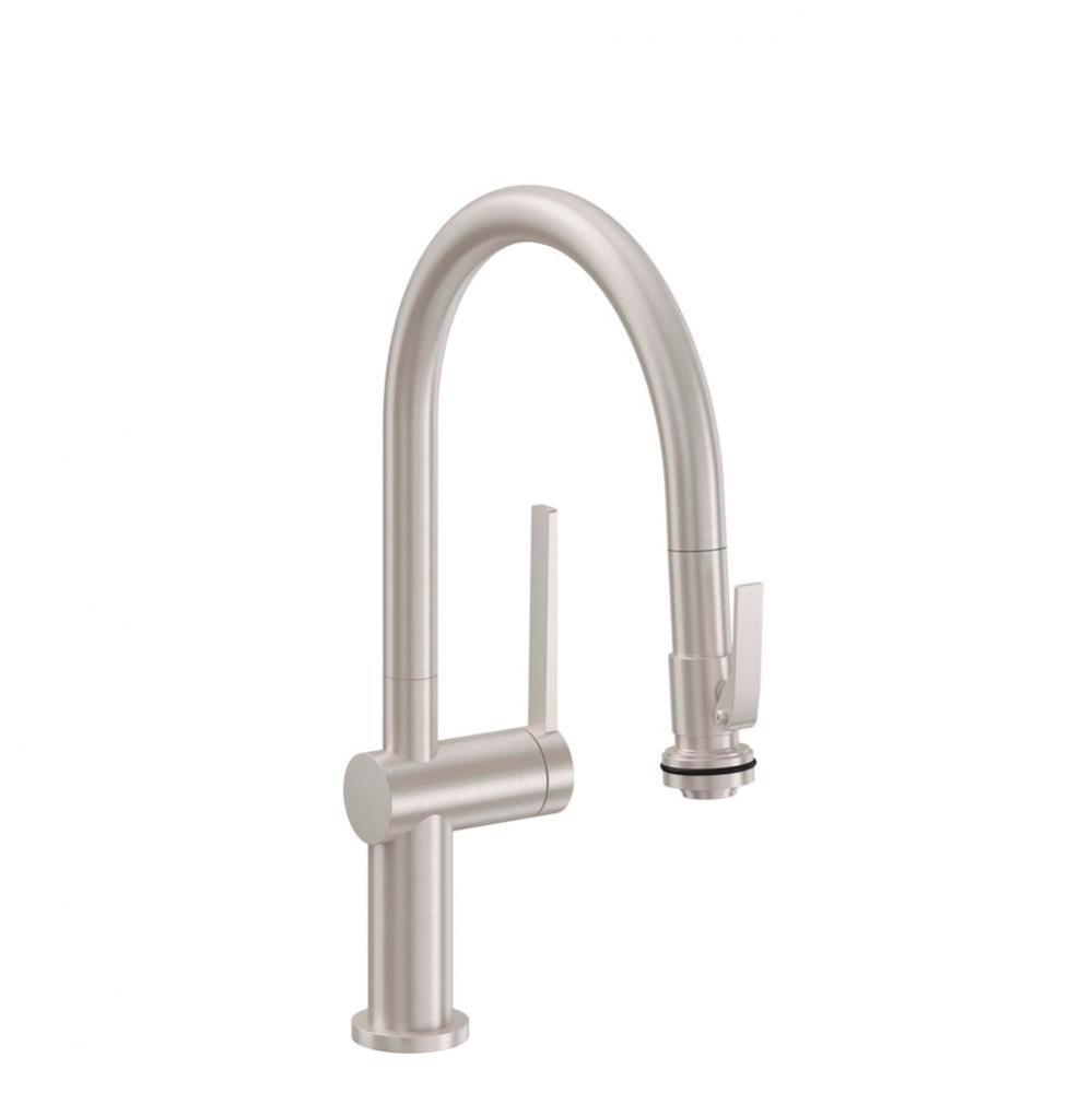 Pull-Down Kitchen Faucet with Squeeze or Button Sprayer - Low Arc Spout
