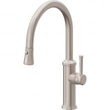 California Faucets K10-102-48-SN - Pull-Down Kitchen Faucet with Button Sprayer  - Low Arc Spout