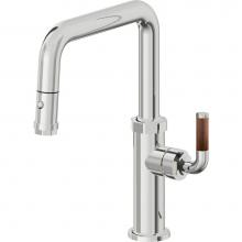 California Faucets K30-103-TL-PC - Pull-Down Kitchen Faucet with Button Sprayer - Quad Spout