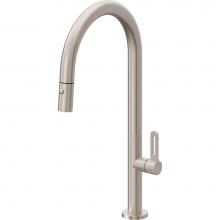 California Faucets K50-100-RB-WHT - Pull-Down Kitchen Faucet with Button Sprayer  - High Arc Spout