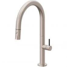 California Faucets K50-102-BSST-MWHT - Pull-Down Kitchen Faucet with Button Sprayer  - Low Arc Spout