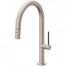 California Faucets K50-102-BST-MWHT - Pull-Down Kitchen Faucet with Button Sprayer  - Low Arc Spout