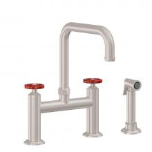 California Faucets K81-123S-RWH-PC - Bridge Kitchen Faucet with Sidespray - Quad Spout