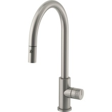 California Faucets K90-100-KD-SSS - Pull-Down Kitchen Faucet with Button Sprayer - High Spout