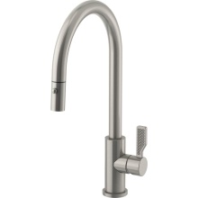 California Faucets K90-100-PT-SSS - Pull-Down Kitchen Faucet with Button Sprayer - High Spout