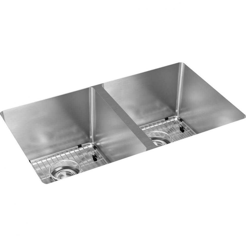 16 Gauge Stainless Steel 30.75'' x 18.5'' x 10'' 50/50 Double Bowl U