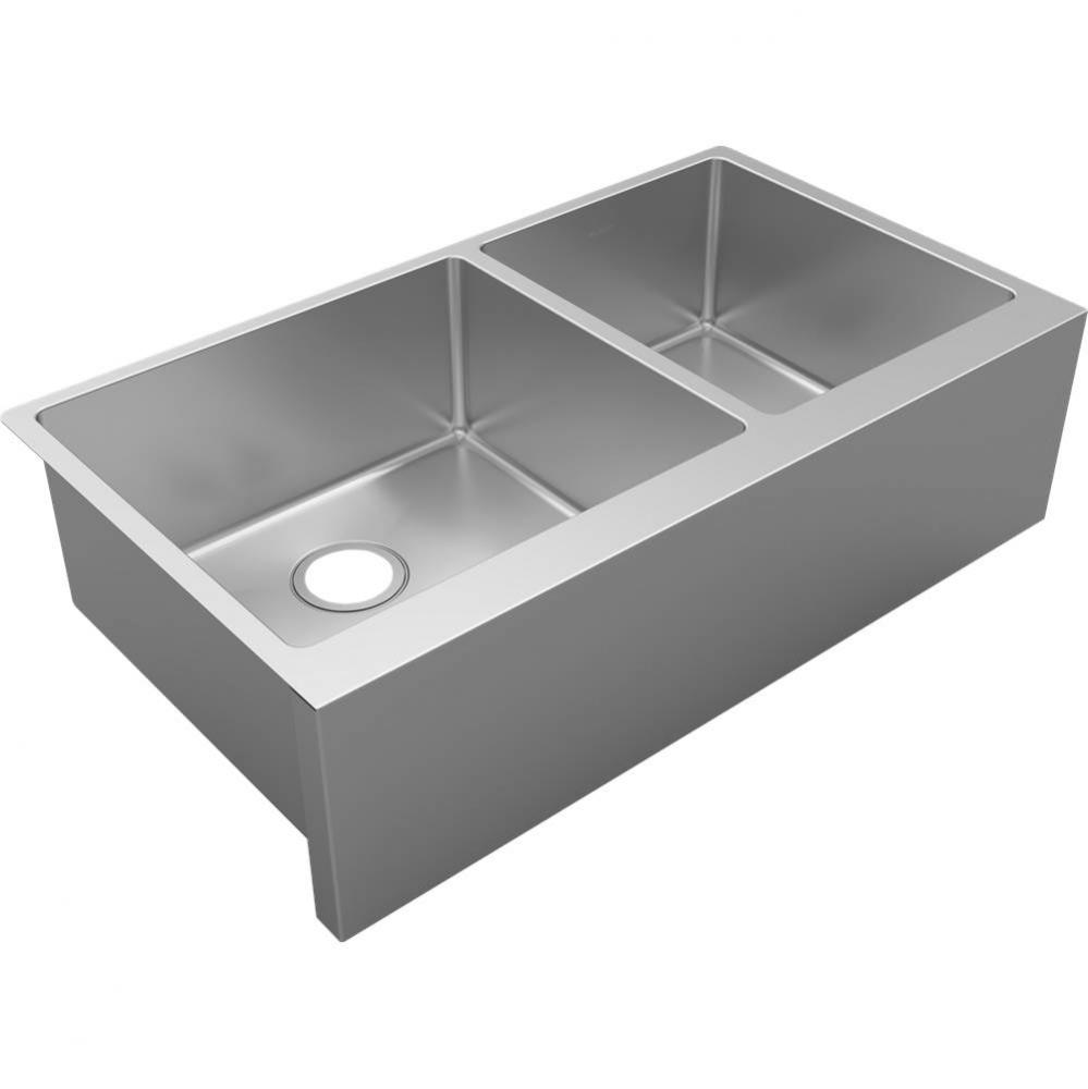 16 Gauge Stainless Steel 35-7/8'' x 20-14'' x 9'' Double Bowl Farmho