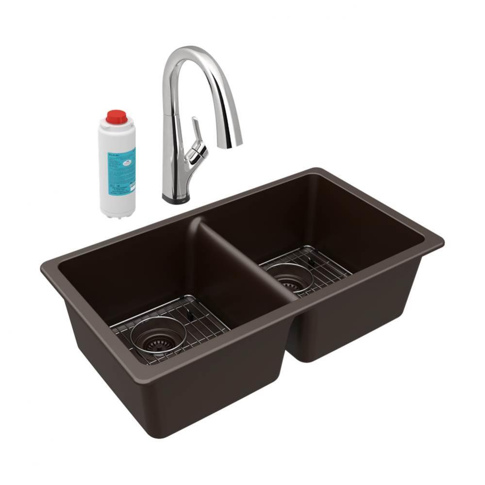 Quartz Classic 33'' x 18-1/2'' x 9-1/2'', Equal Double Bowl Undermou