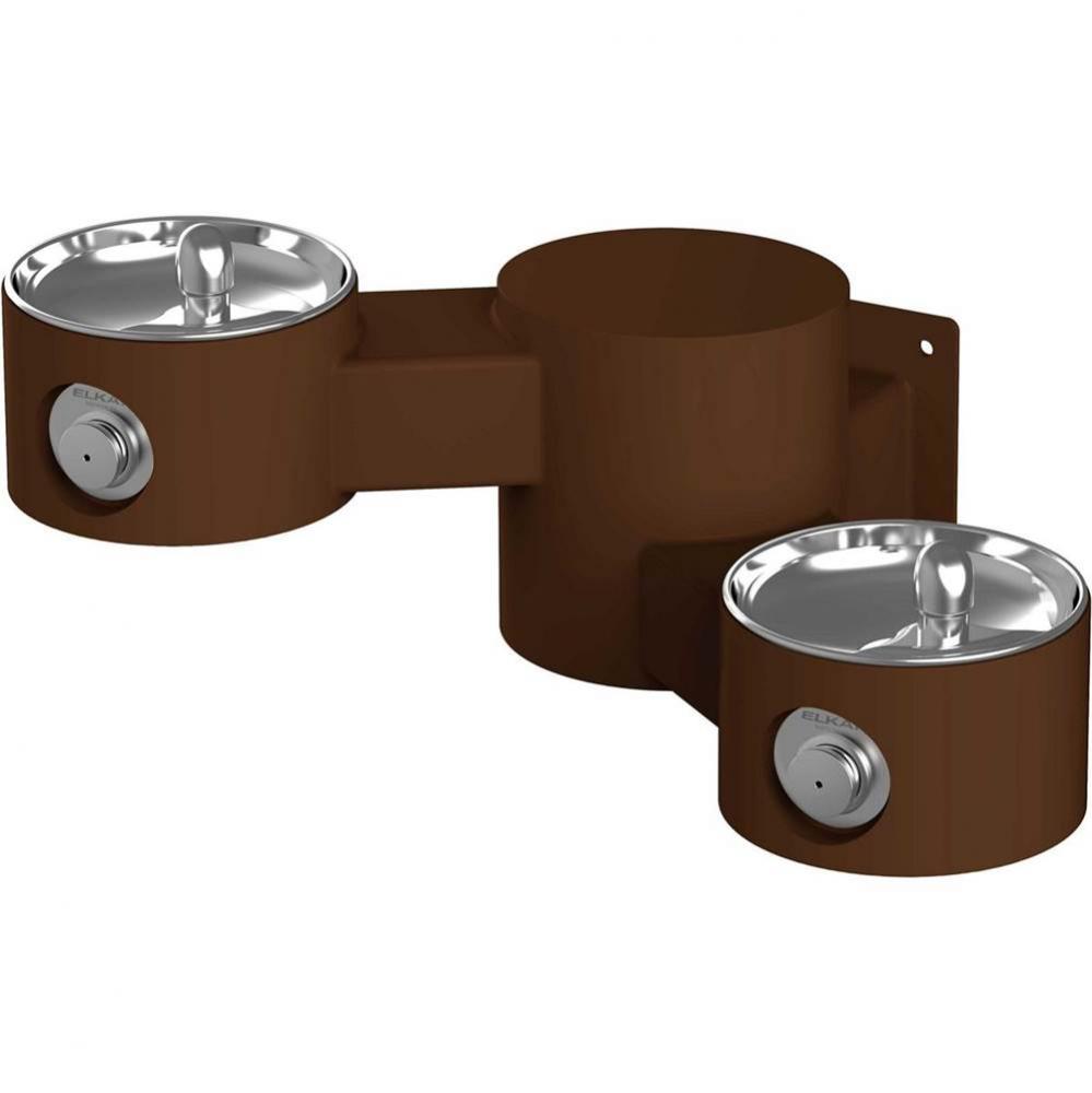 Outdoor Drinking Fountain Wall Mount, Bi-Level, Non-Filtered Non-Refrigerated, Brown