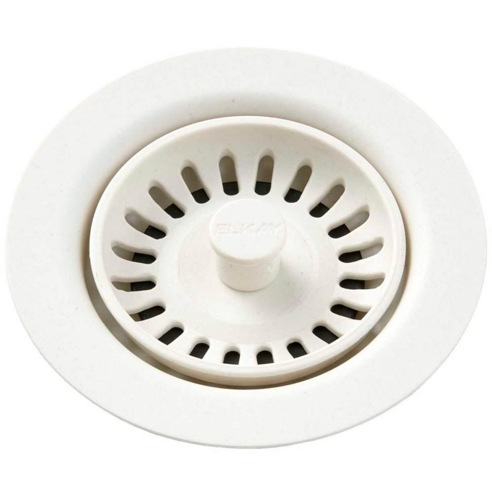 Polymer Drain Fitting with Removable Basket Strainer and Rubber Stopper Parchment