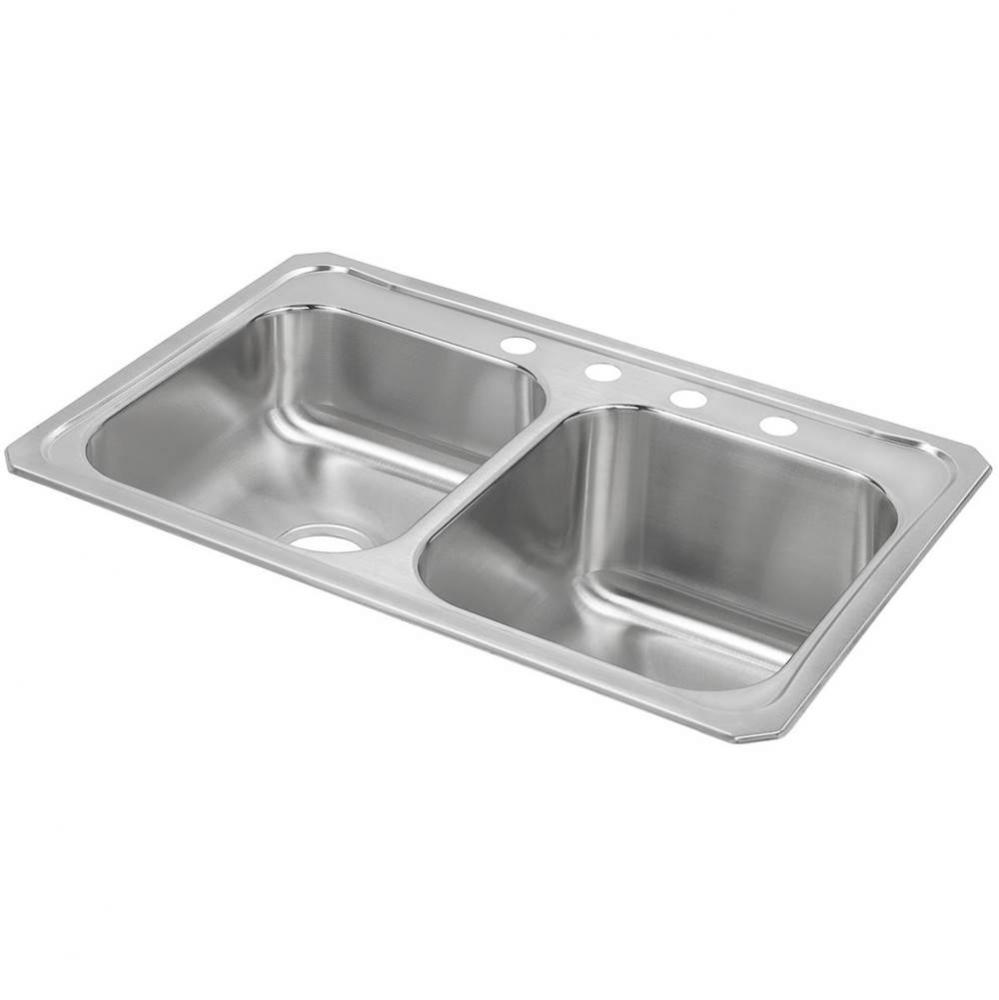 Celebrity Stainless Steel 33'' x 22'' x 10-1/4'', 0-Hole Equal Doubl