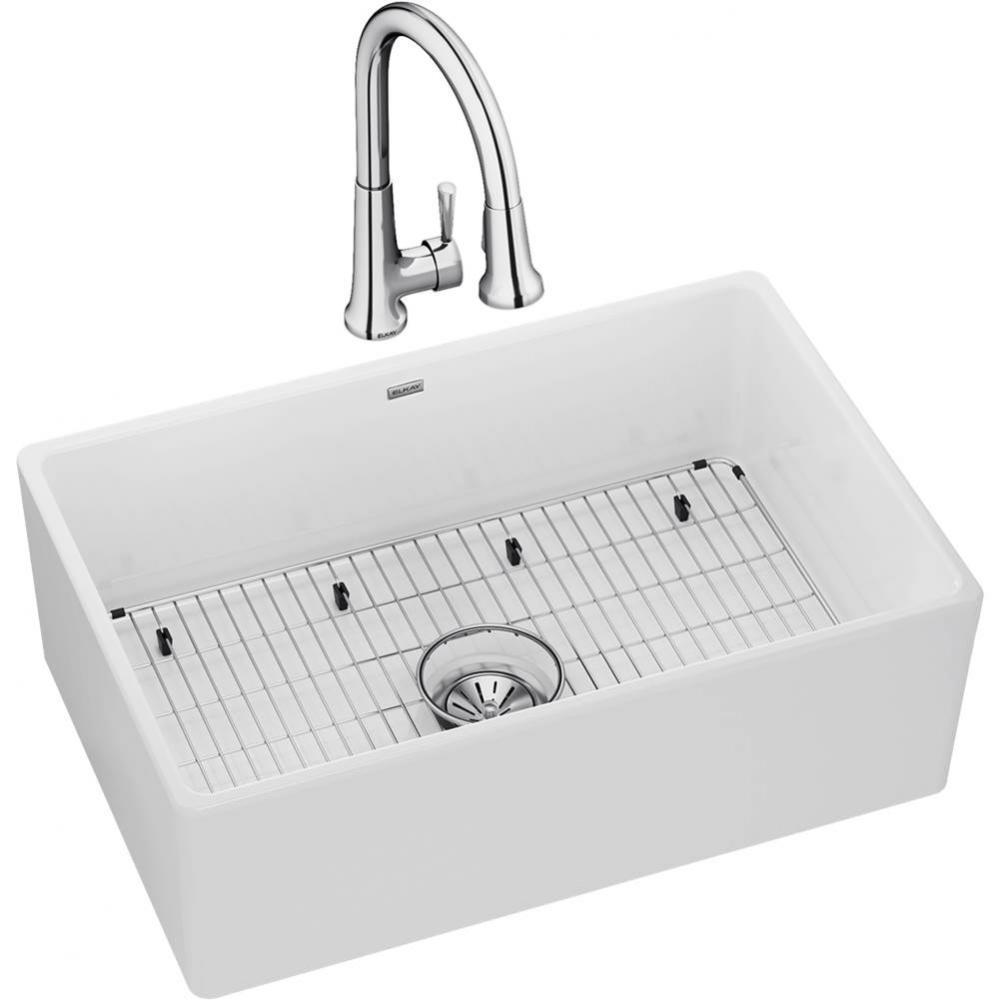 Fireclay 30'' x 19-15/16'' x 9-1/8'', Single Bowl Farmhouse Sink Kit