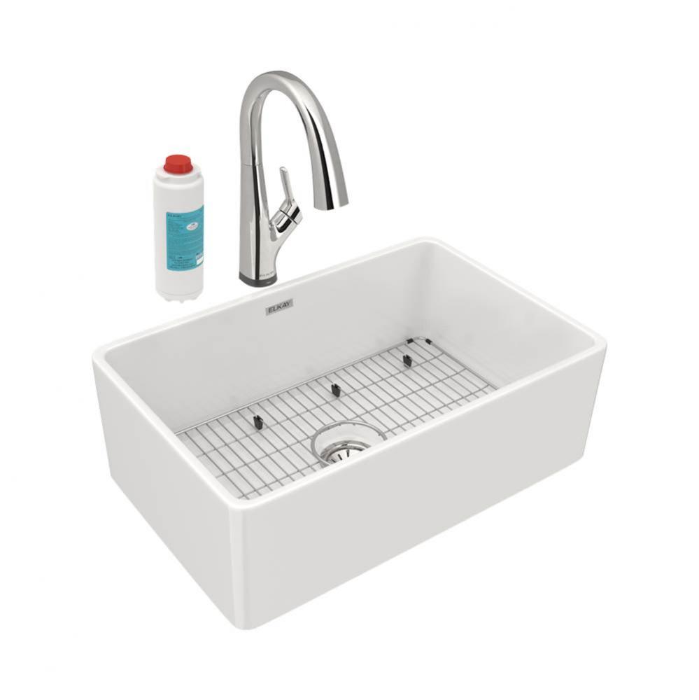 Fireclay 30'' x 19-15/16'' x 9-1/8'', Single Bowl Farmhouse Sink Kit