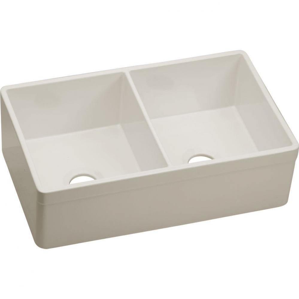 Fireclay 33'' x 19-15/16'' x 9'', Equal Double Bowl Farmhouse Sink,