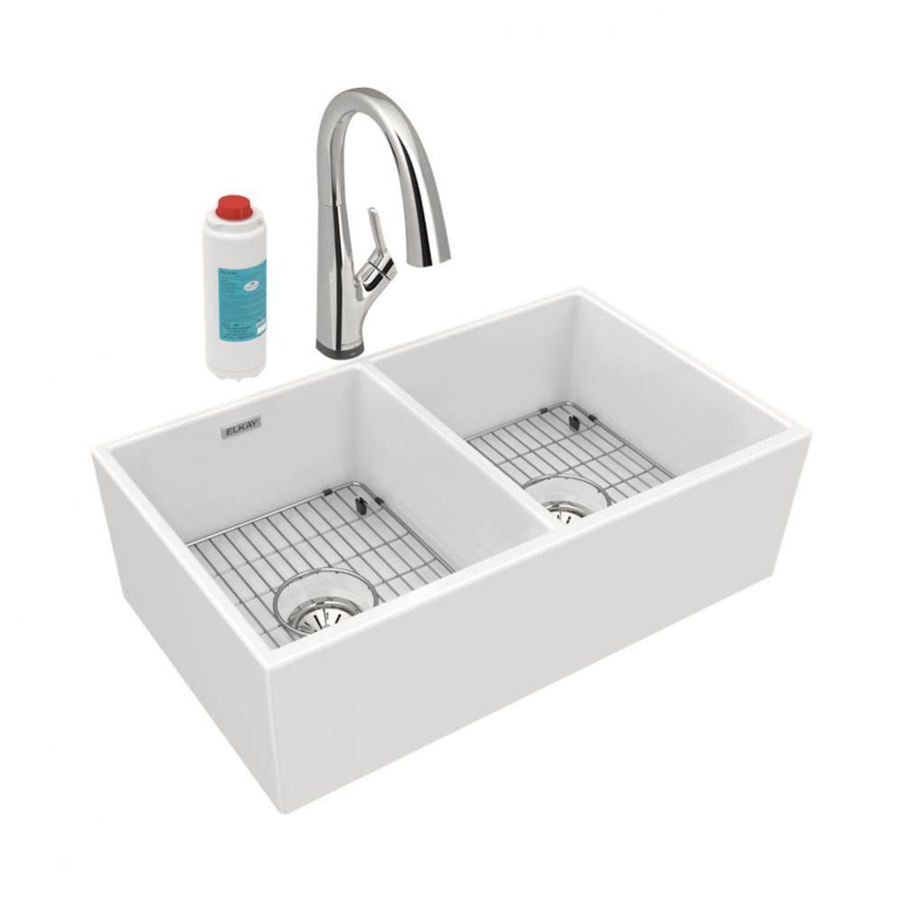 Fireclay 33'' x 19-15/16'' x 9'', Equal Double Bowl Farmhouse Sink K