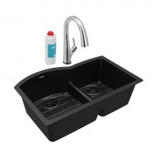 Elkay ELGHU3322RBKFLC - Quartz Classic 33'' x 22'' x 10'', Offset 60/40 Double Bowl Undermou