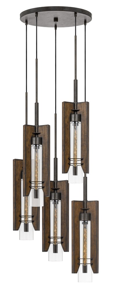 38" Height Wood and Metal Pendants in Wood Color Finish