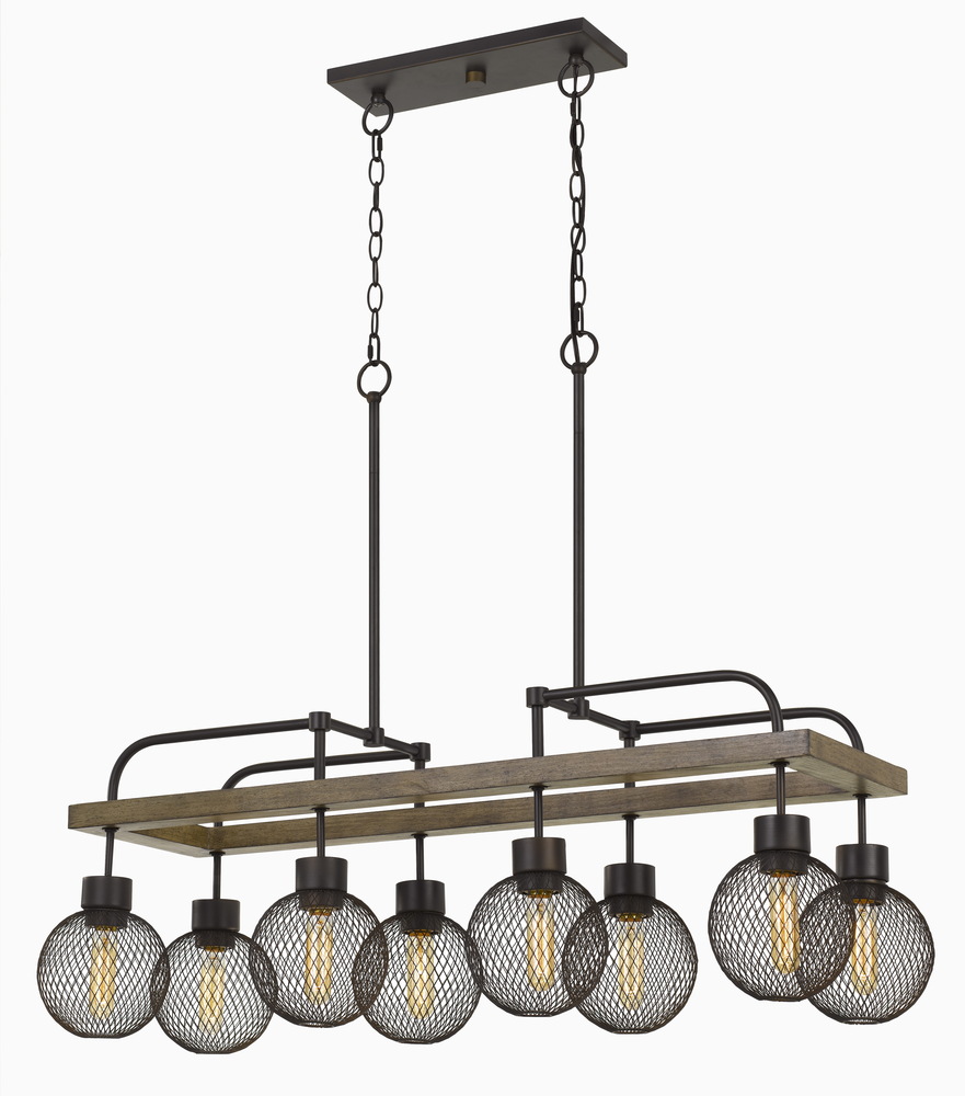 29" Height Rectangular Metal Chandelier in Wood and Iron Finish