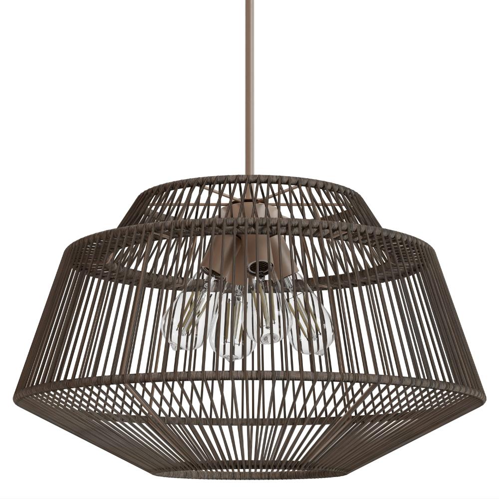 Hunter Brookhollow Sable Rattan and Sable 4 Light Large Pendant Ceiling Light Fixture