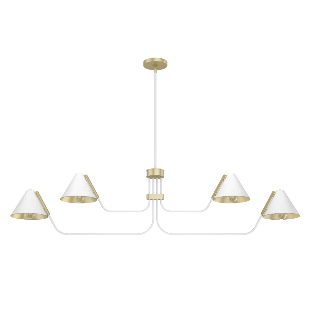 Hunter Grove Isle Matte White and Modern Brass 4 Light Chandelier Ceiling Light Fixture