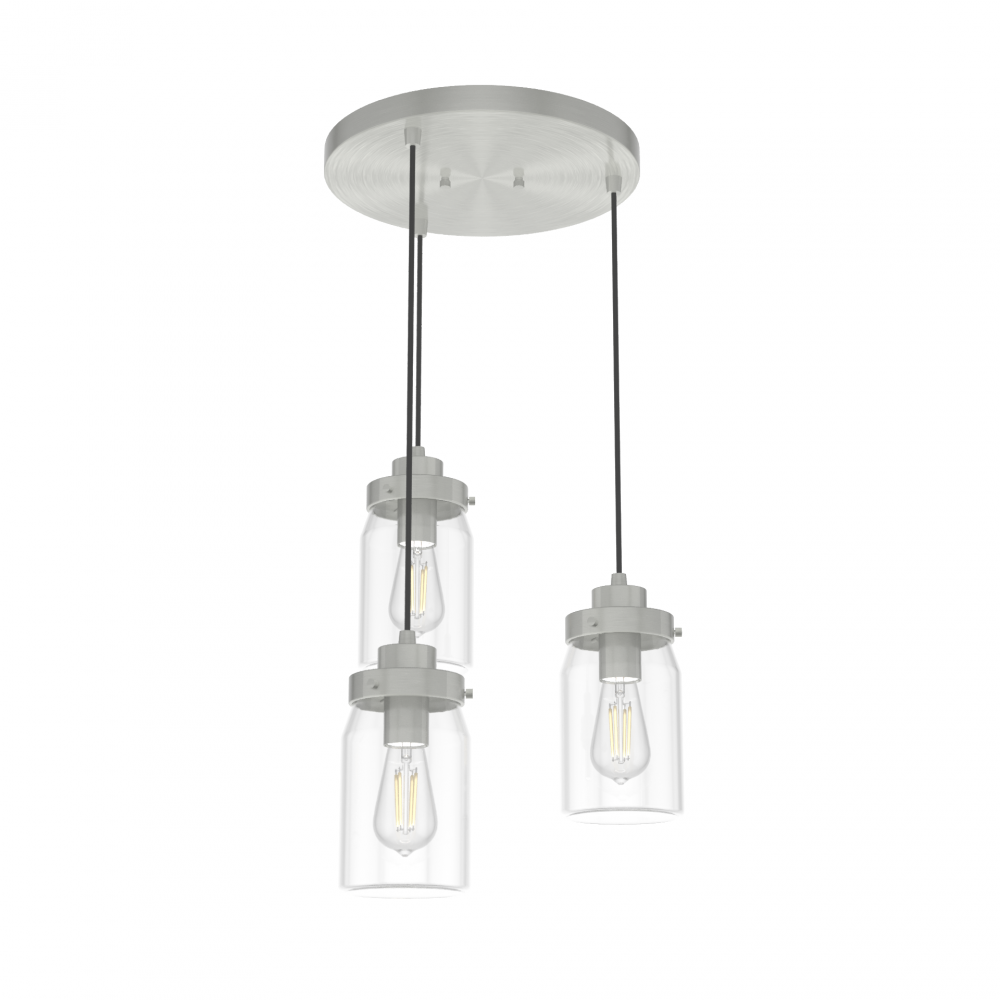 Hunter Devon Park Brushed Nickel with Clear Glass 3 Light Pendant Cluster Ceiling Light Fixture