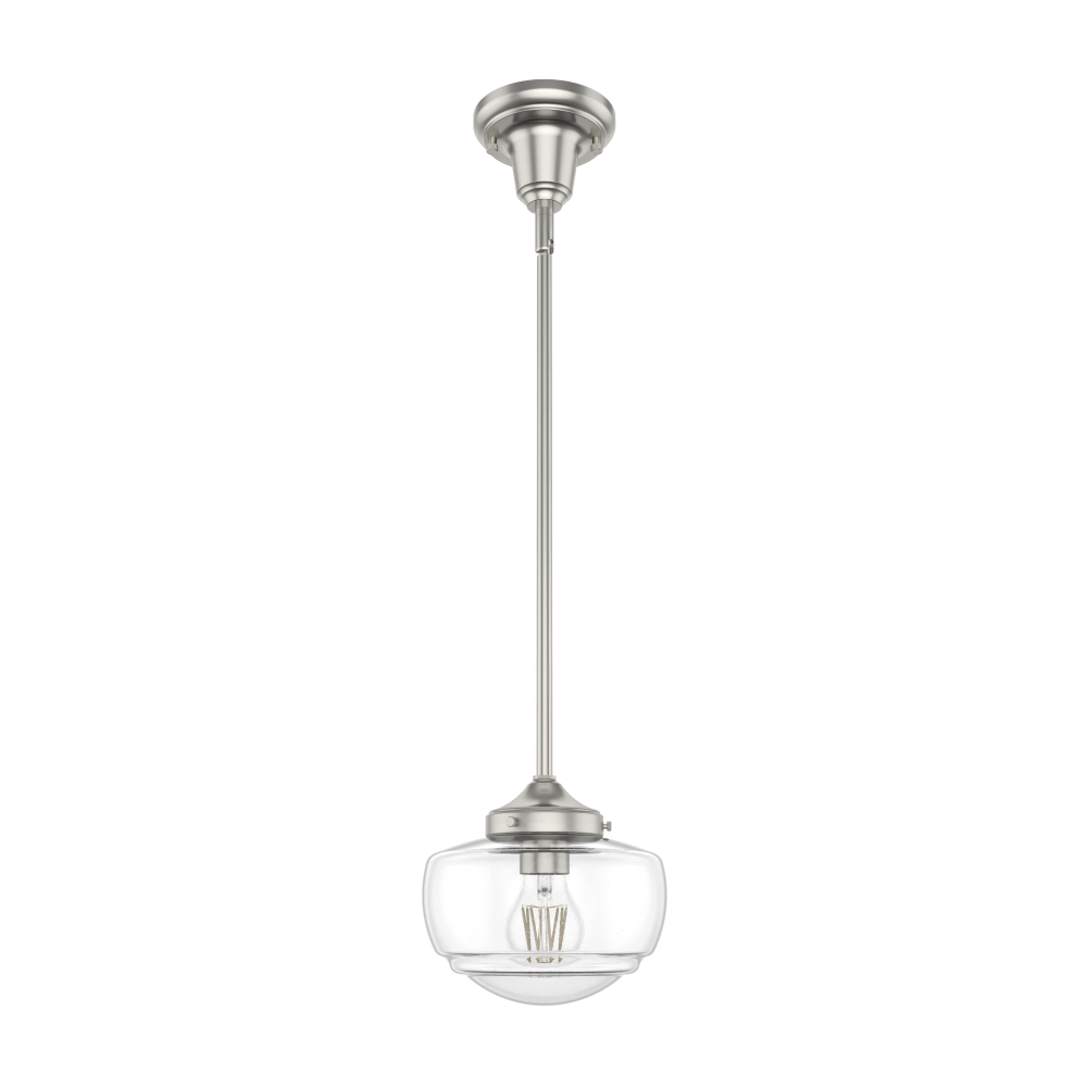 Hunter Saddle Creek Brushed Nickel with Seeded Glass 1 Light Pendant Ceiling Light Fixture