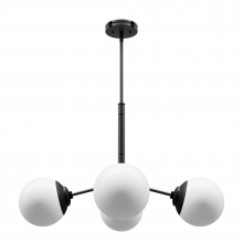 Hunter 19893 - Hunter Hepburn Matte Black with Cased White Glass 4 Light Chandelier Ceiling Light Fixture