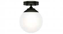 Hunter 19872 - Hunter Hepburn Matte Black with Cased White Glass 1 Light Flush Mount Ceiling Light Fixture