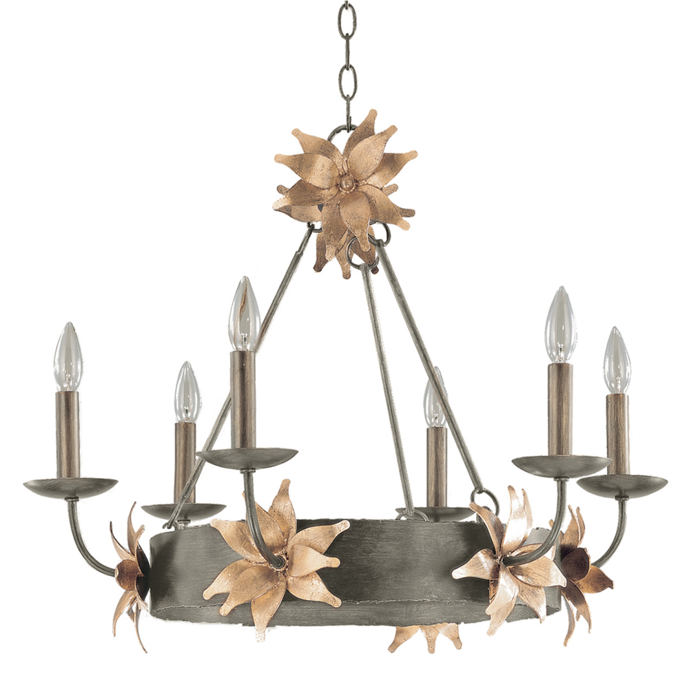 Simone 6 Light Rustic Metal Steel Silver Chandelier