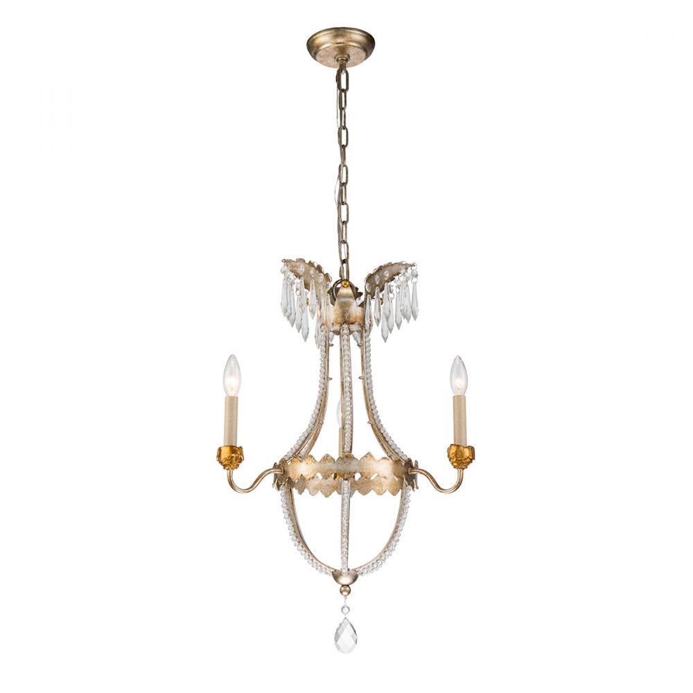 Louis 3 Light Gold and Silver Empire Chandelier