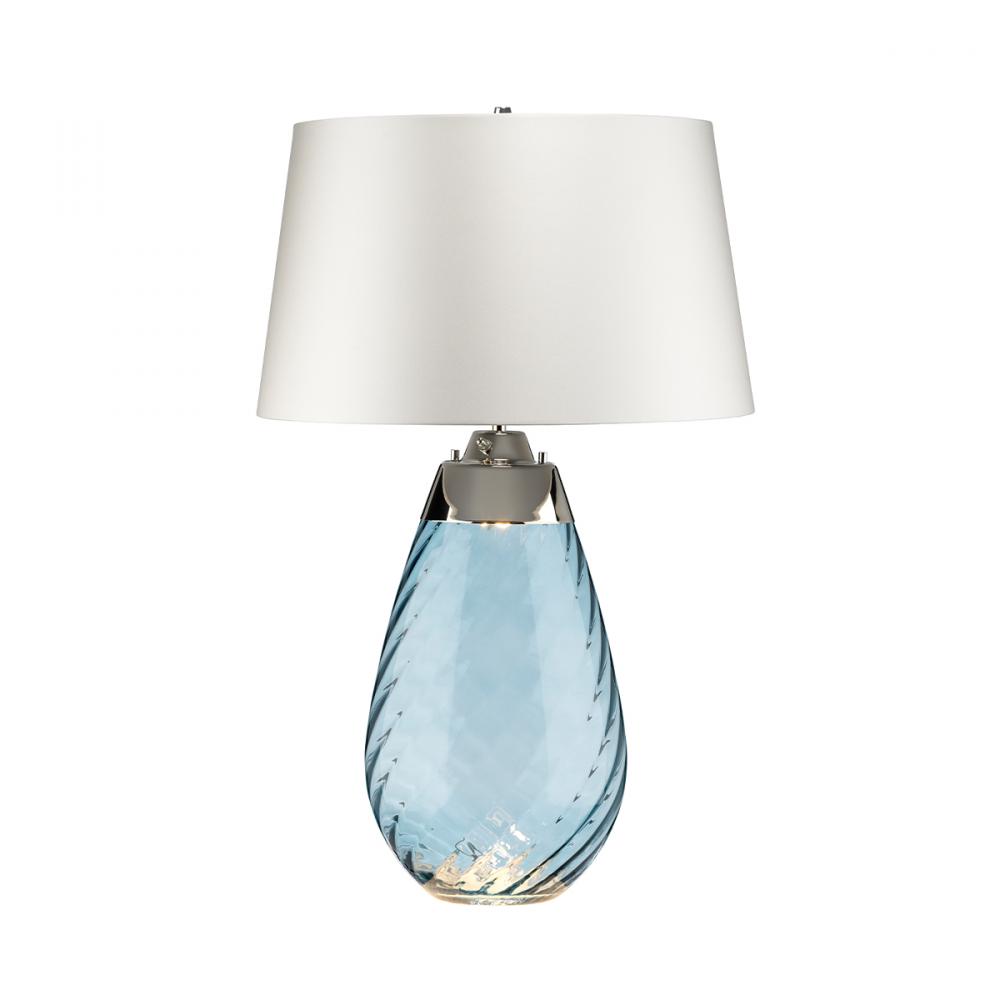 Large Lena Table Lamp in Blue with Off White Satin Shade