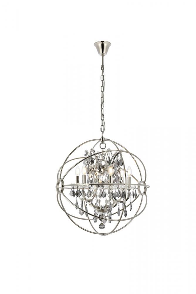 Geneva 6 Light Polished Nickel Chandelier Silver Shade (Grey) Royal Cut Crystal