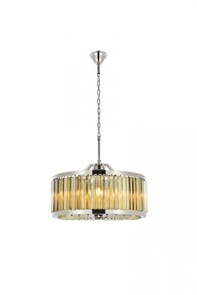 Chelsea 8 Light Polished Nickel Chandelier Golden Teak (Smoky) Royal Cut Crystal