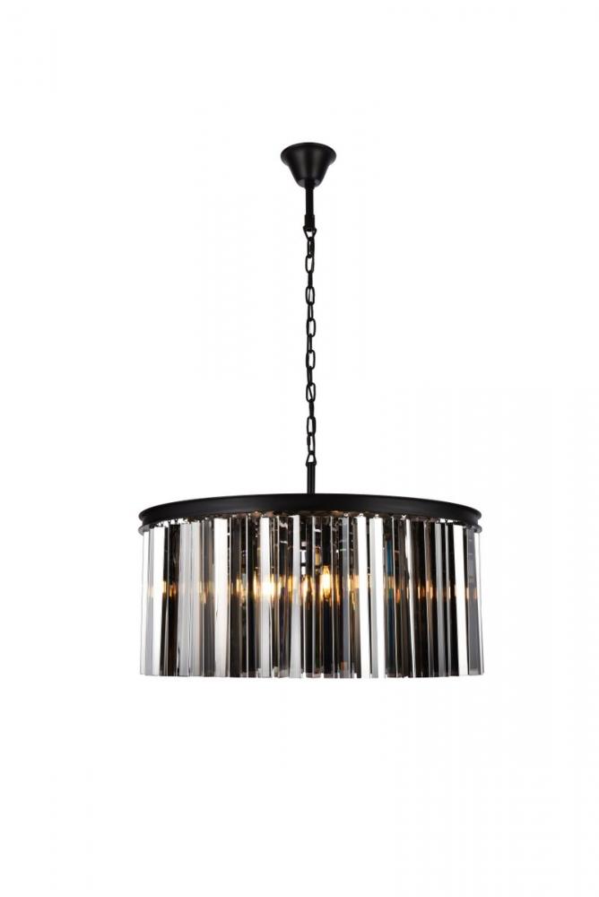 Sydney 8 Light Matte Black Chandelier Silver Shade (Grey) Royal Cut Crystal