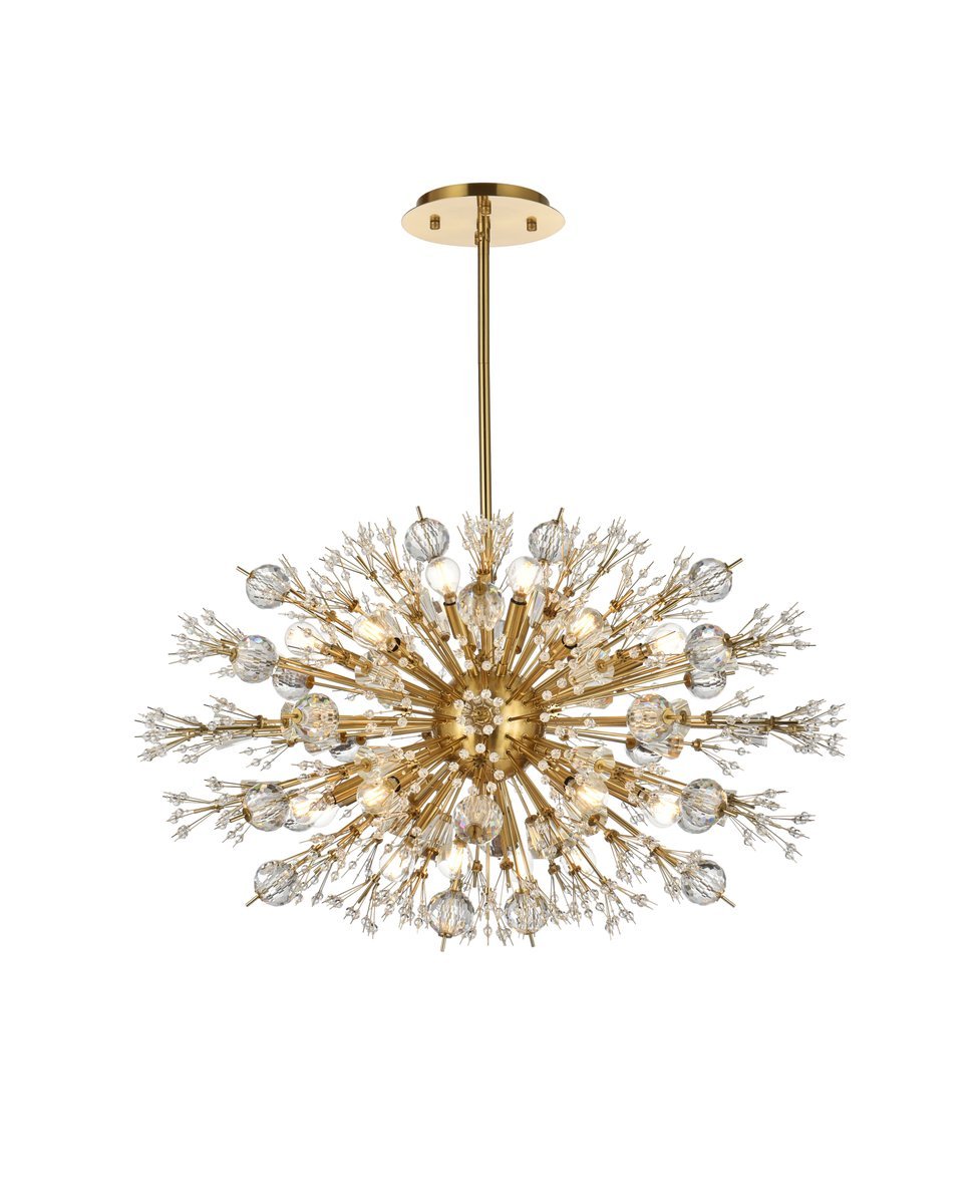 Vera 36 Inch Crystal Starburst Oval Pendant in Gold