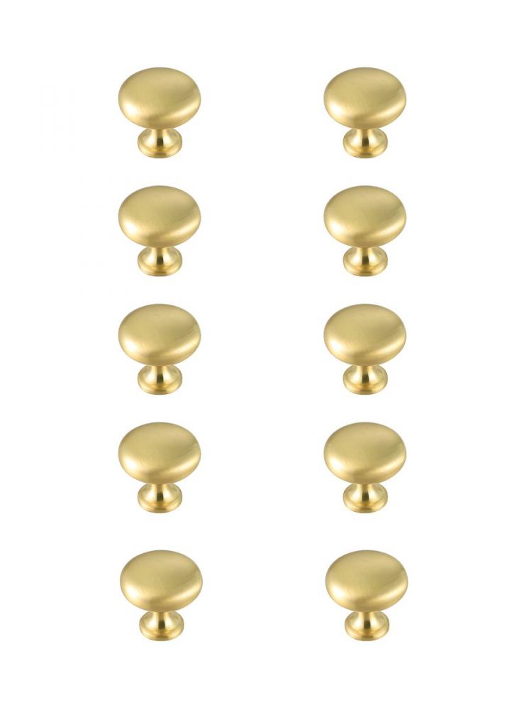 Cadon 1.2" Diameter Brushed Gold Mushroom Knob Multipack (Set of 10)