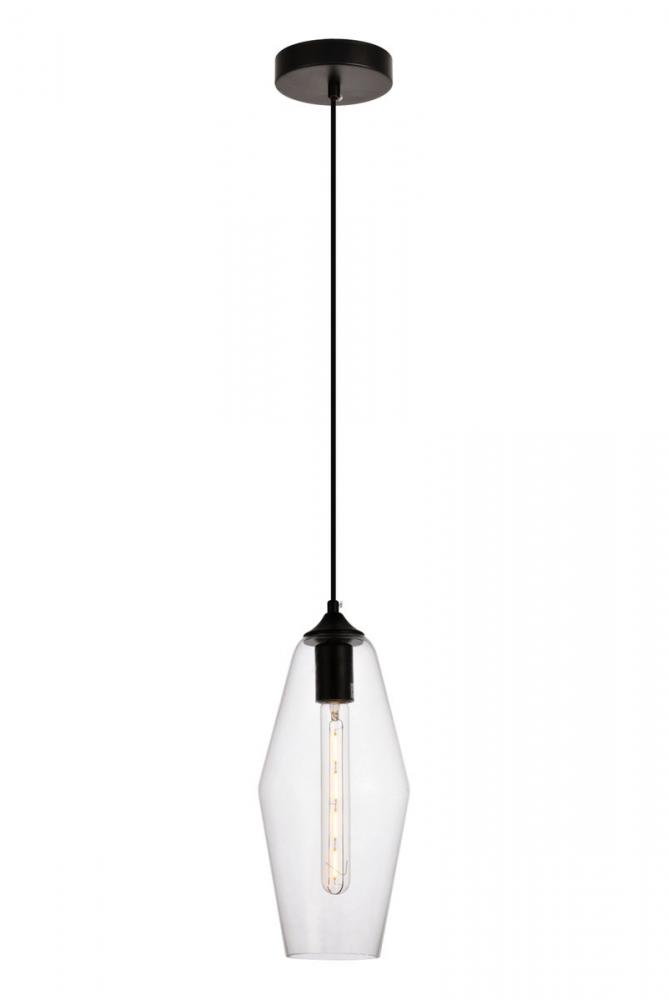 Placido Collection Pendant D5.9 H14.2 Lt:1 Black and Clear Finish