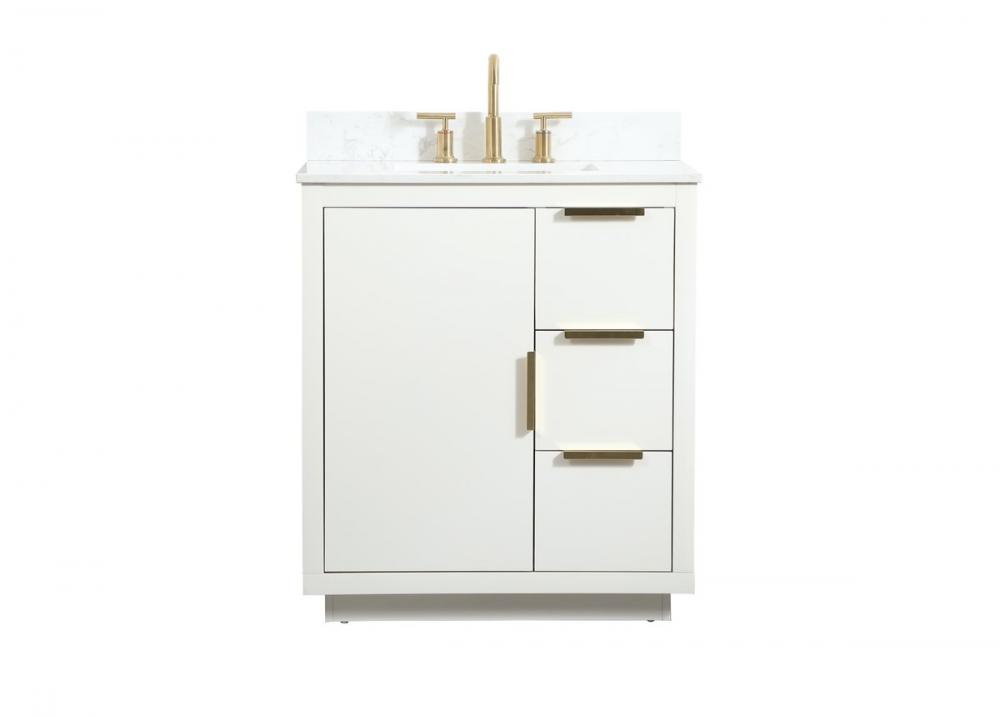 30 Inch Single Bathroom Vanity in White with Backsplash