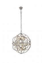 Elegant 1130D20PN-GT/RC - Geneva 5 Light Polished Nickel Pendant Golden Teak (Smoky) Royal Cut Crystal