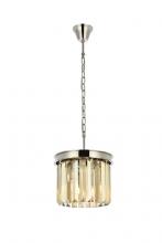 Elegant 1238D12PN-GT/RC - Sydney 3 Light Polished Nickel Pendant Golden Teak (Smoky) Royal Cut Crystal