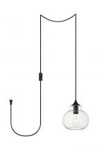 Elegant LDPG2245BK - Destry 1 Light Black Plug-in Pendant with Clear Glass