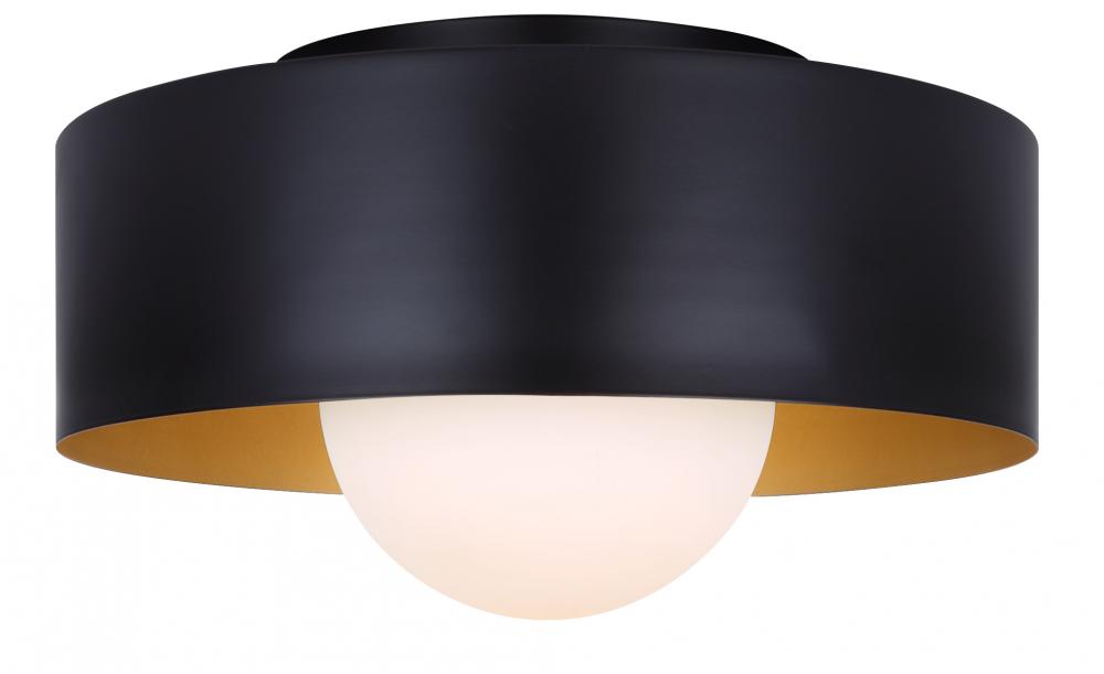 DAYLON 12.625 in. 1-Light 60-Watt Contemporary Black Flush Mount with Matte Black with Gold