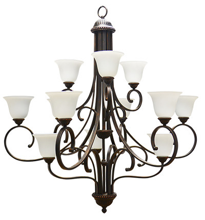 Alpine Series 12 Light Chandelier - RB White Glass