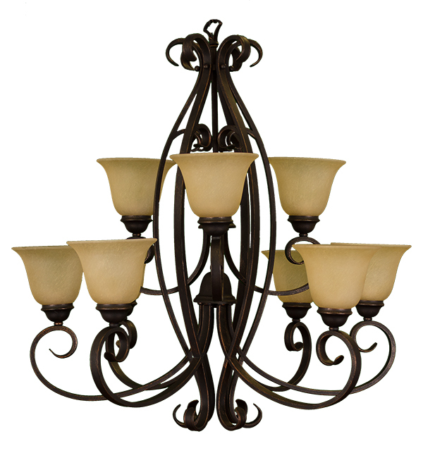 El Paso Series 9-Light Chandelier - Tea Stain Glass